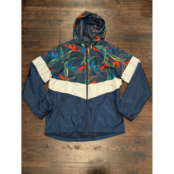 Russell Athletic Other - Vintage 90s Russell Hooded Windbreaker Tropical Print Color Block Retro Mens M
